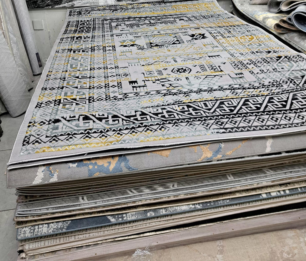 Alin rug in grey / petrol blue, 200 x 290 cm
