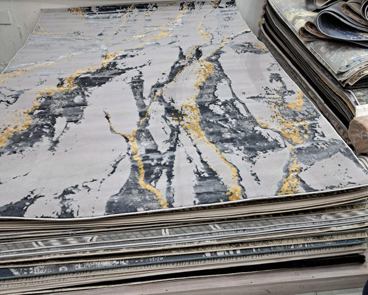Joburg rug in dark grey / yellow, 200 x 290 cm